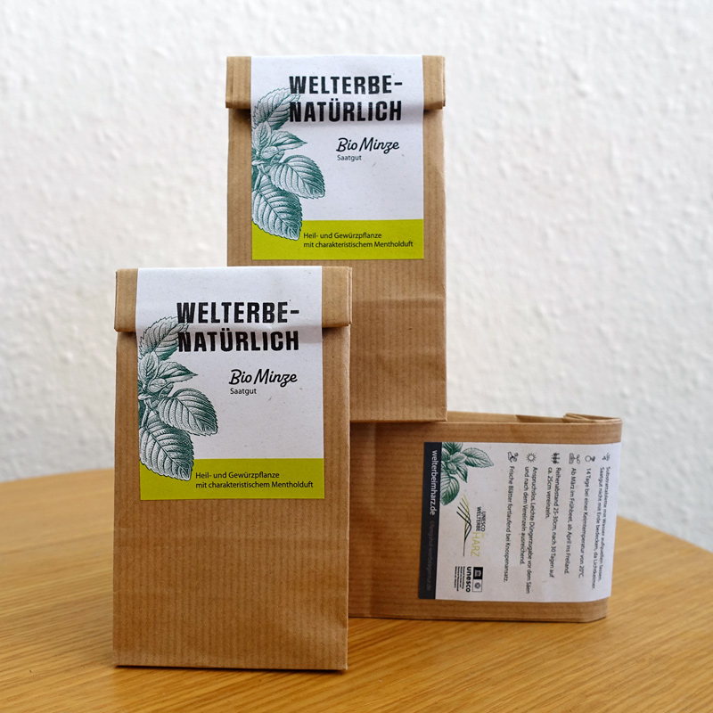 Merchandise Give-Away Welterbe Harz - Samenpack Saatgut Pfefferminz
